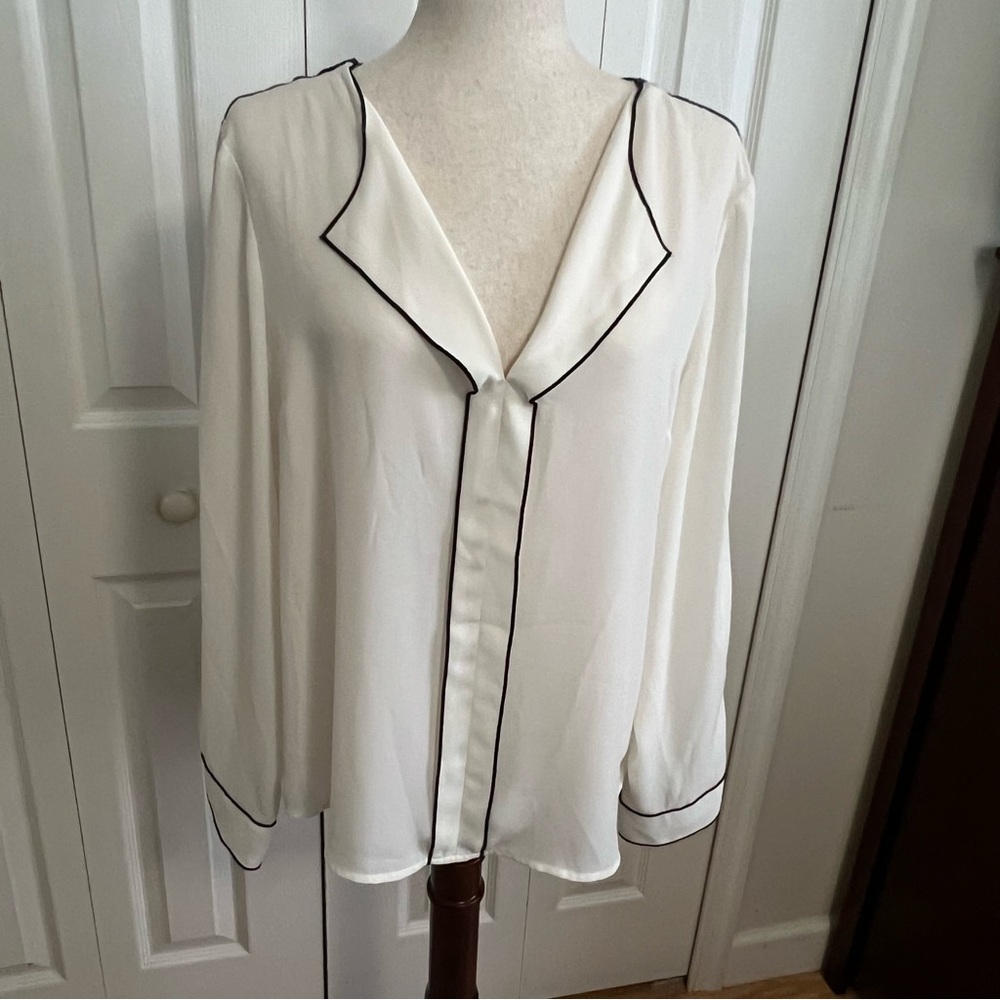 Express Cream Sheer Blouse with Black Piping women’s size L
